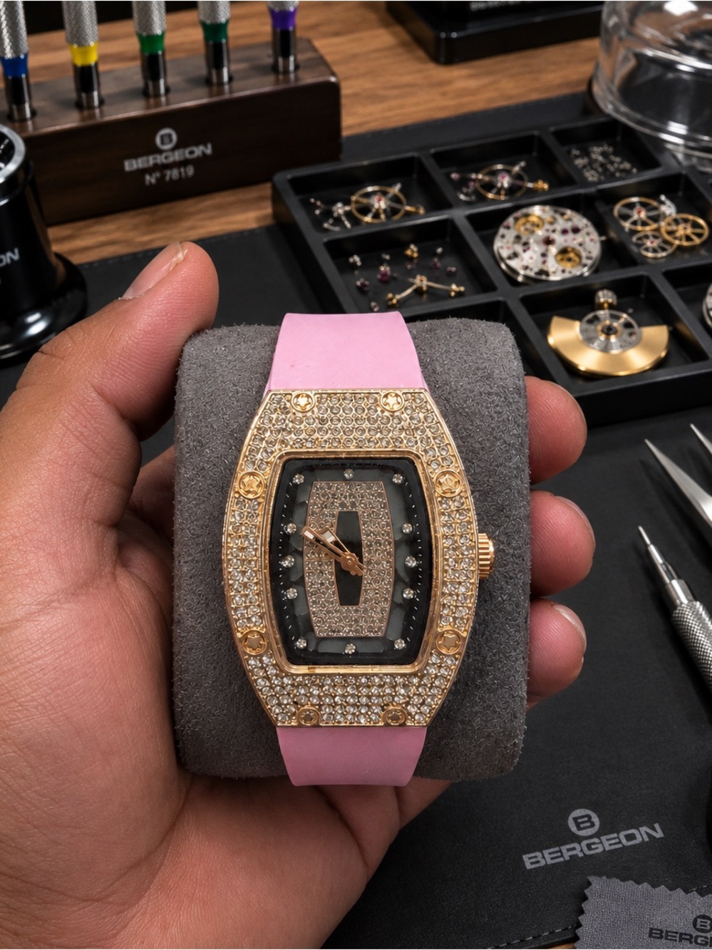Luxury Pink Crystal-Embellished Watch
